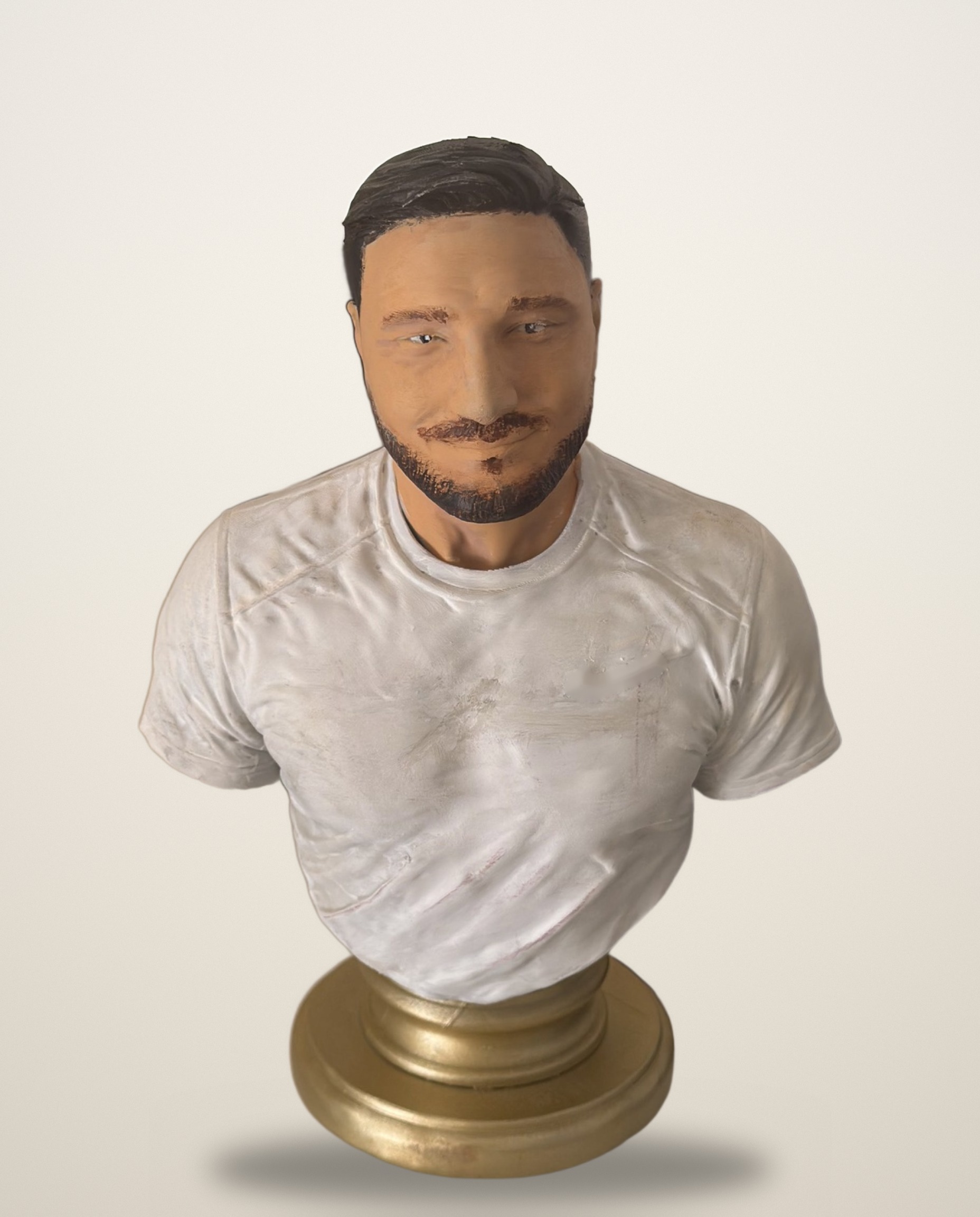 Front view of the hand-painted portrait bust on its gold turned base