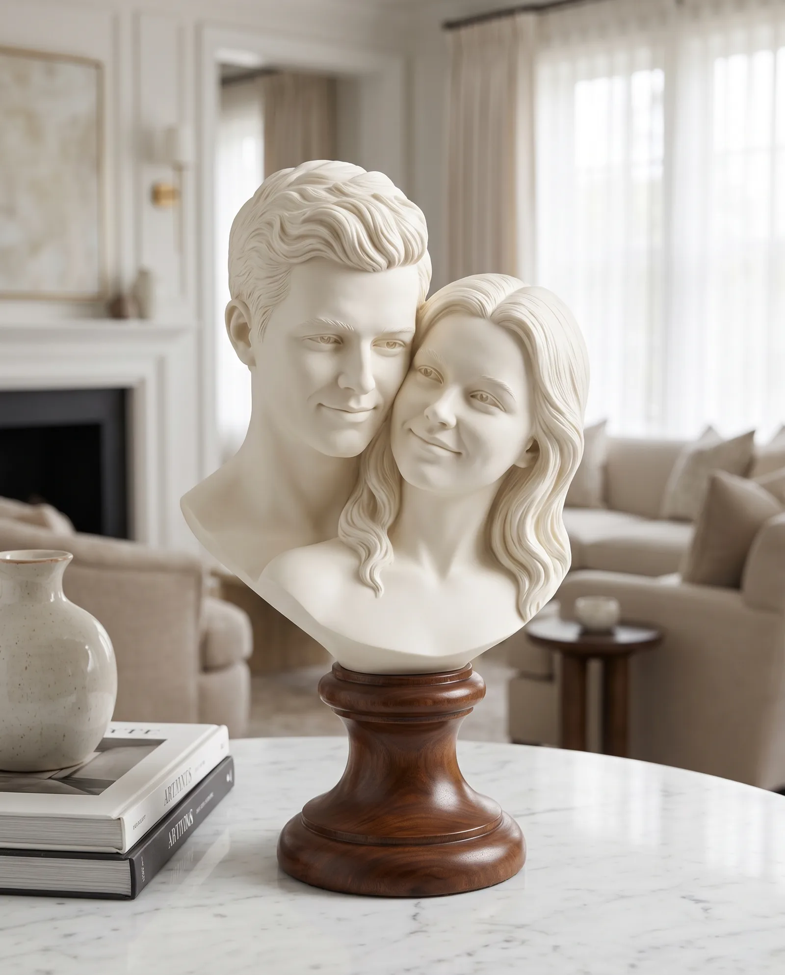 Bust tier — hand-painted portrait bust on a turned base